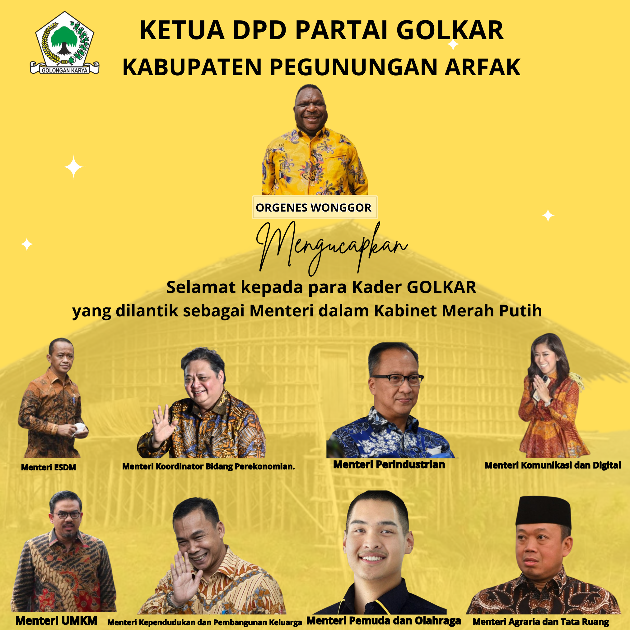 Selamat Para Kader Partai Golkar yang dilantik menjadi Menteri dalam Kabinet Merah Putih